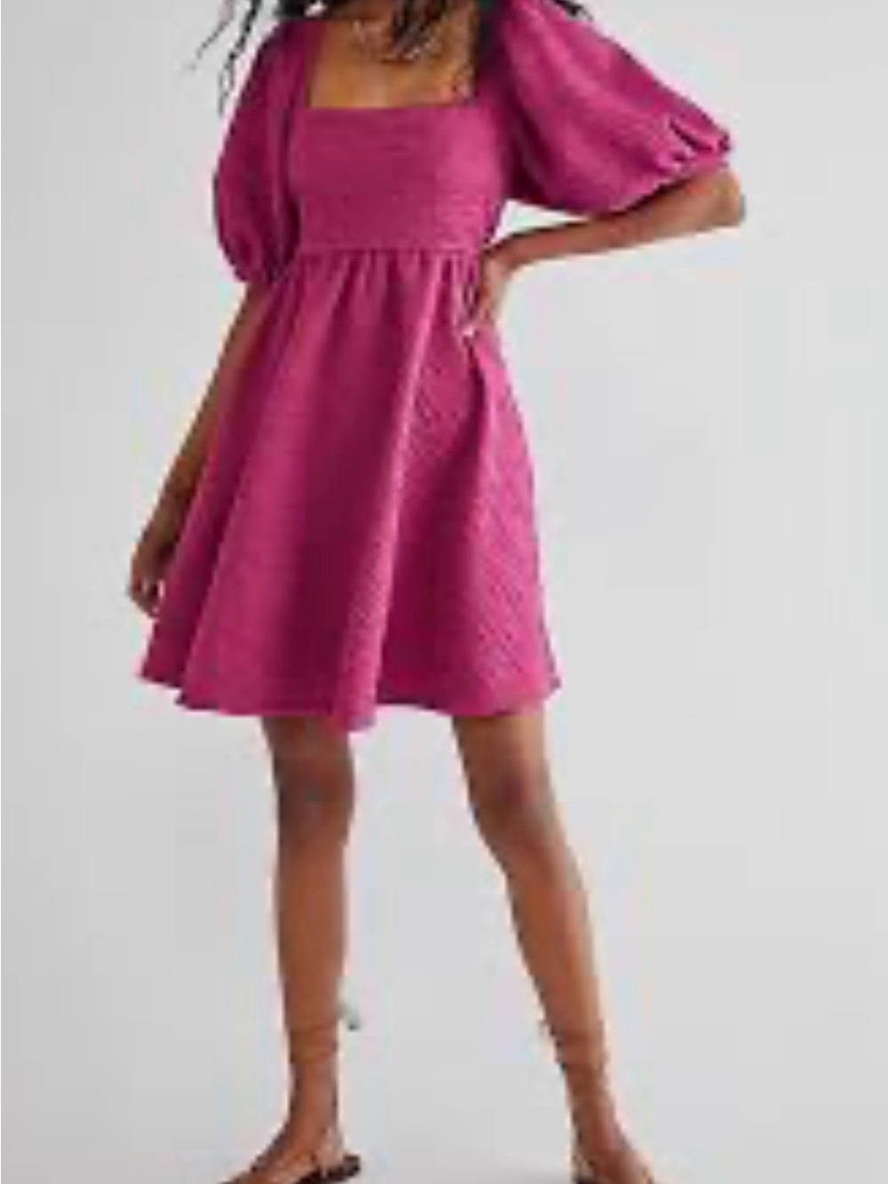 Free People hot pink dress with puffed sleeves